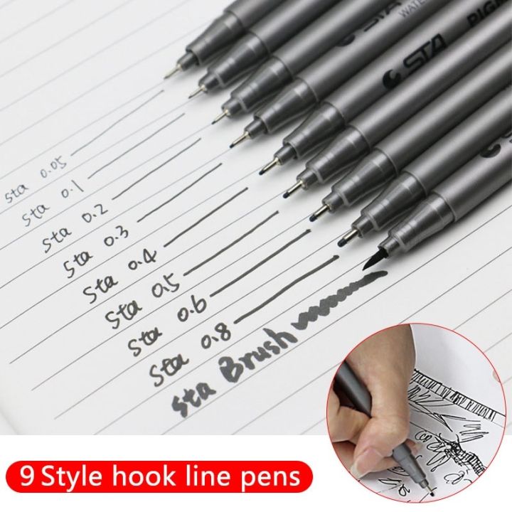 STA 9Pcs/Set Black Fine Tip Inking Pens for Drawing Archival Ink Pen  Fineliner Sketching Pens for Drafting Manga Pens Writing